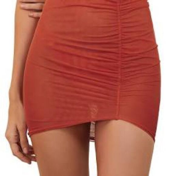 Vixx Swim Lynn Ruched Mini Cover-Up Swim Skirt Solid Orange Paula Hermanny - Picture 4 of 10